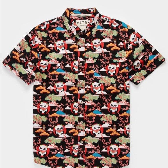 VSTR Premium Japan Cherry Panda Shirt Mens XXL Black Red Button Up Short Sleeve - Picture 1 of 6